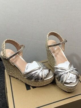 Mia Tara Metallic Wedge Sandals with Espadrille Platform 6M